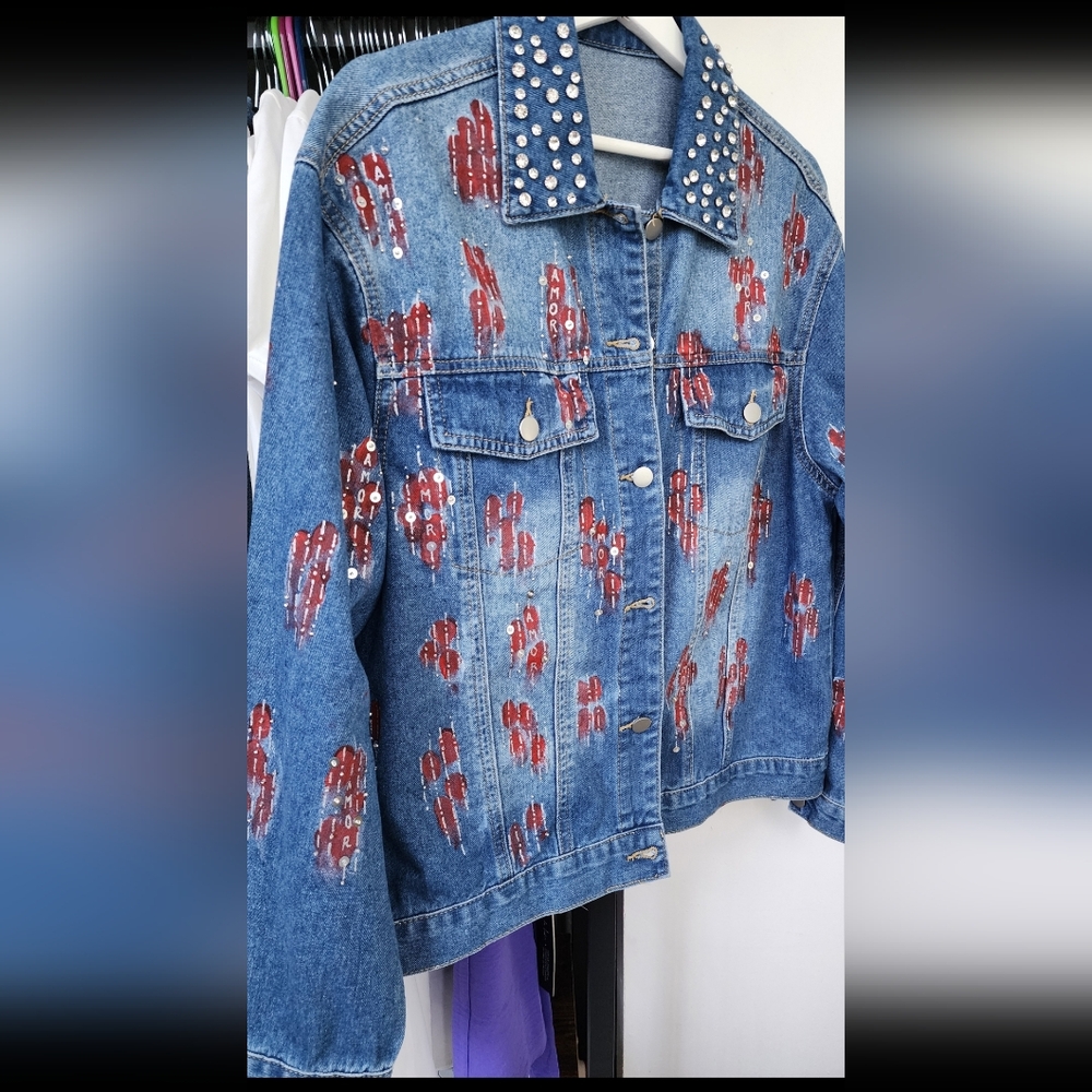 Denim Jacket with Red Accents